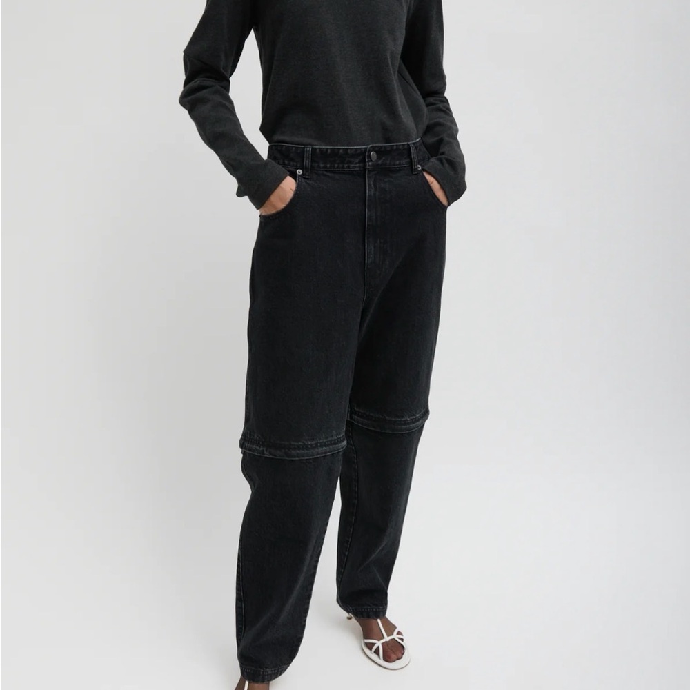 Nwt Tibi Black Boyfriend Jeans with zip off for shorts sz 28